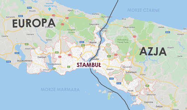 Stambuł w Turcji położony jest na dwóch kontynentach, Azji i Europie